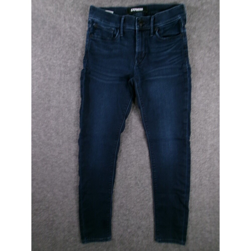 Express Jeans Women 2 Short Blue Supersoft Legging Mid Rise Dark Wash Stretch